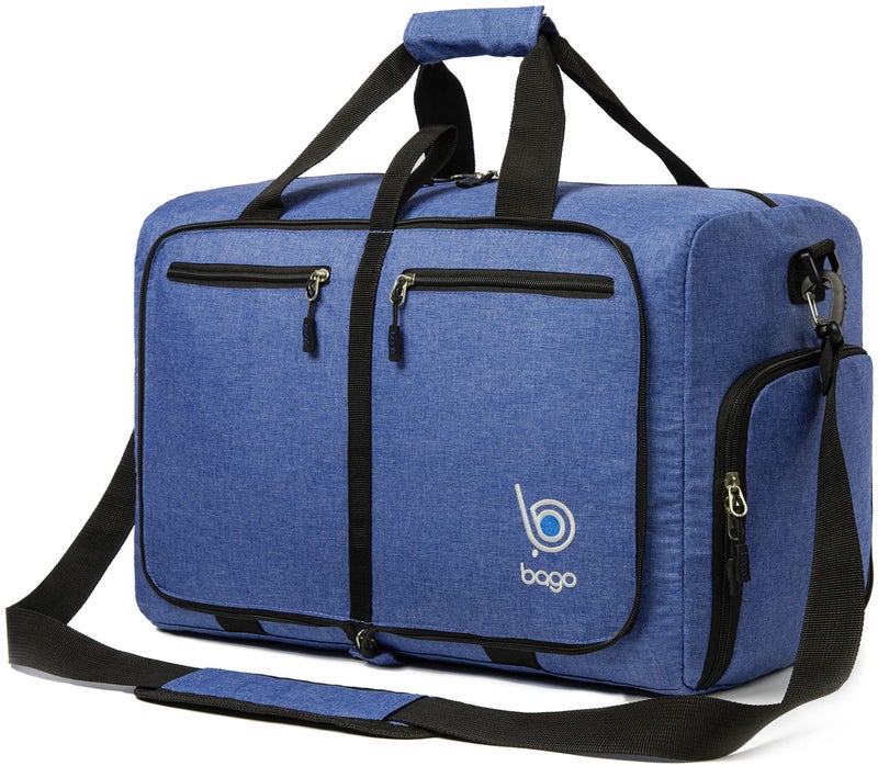 Bago Foldable Duffel Bags for Traveling Women & Men - 40L Sports Packable Duffle Bag for Travel with Shoe Compartment - Water Repellant, Heavy Duty, Lightweight Folding & Collapsible (SnowDepBlue) - Image 1
