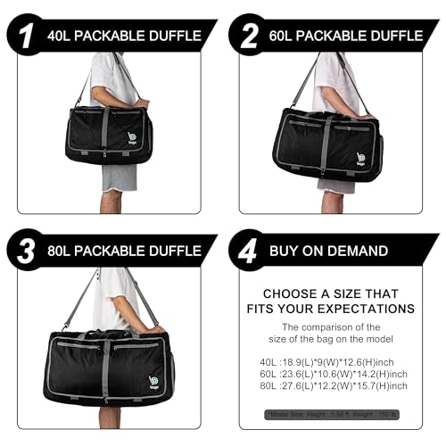 Bago Foldable Duffel Bags for Traveling Women & Men - 40L Sports Packable Duffle Bag for Travel with Shoe Compartment - Water Repellant, Heavy Duty, Lightweight Folding & Collapsible (SnowDepBlue) - Image 5