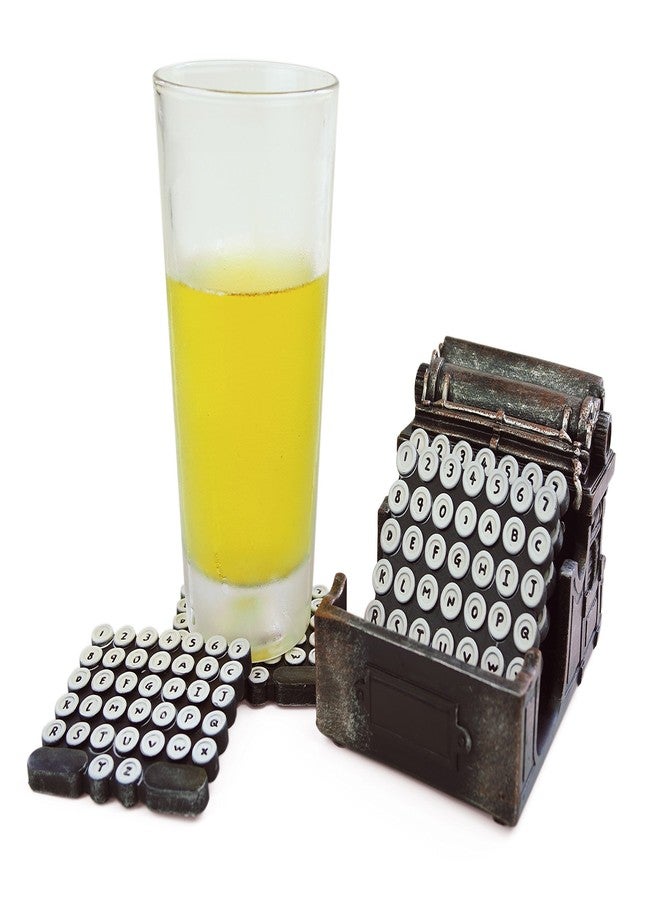 The Lakeside Collection 5-Pc. Retro Typewriter Coaster Set - Vintage Style with 4 Coasters & Sturdy Typewriter Holder, Protects Surfaces from Rings, Distressed Metallic Finish - Image 5