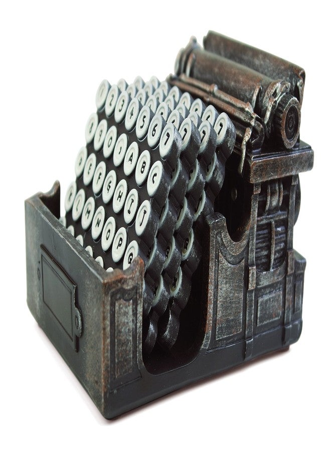 The Lakeside Collection 5-Pc. Retro Typewriter Coaster Set - Vintage Style with 4 Coasters & Sturdy Typewriter Holder, Protects Surfaces from Rings, Distressed Metallic Finish - Image 3