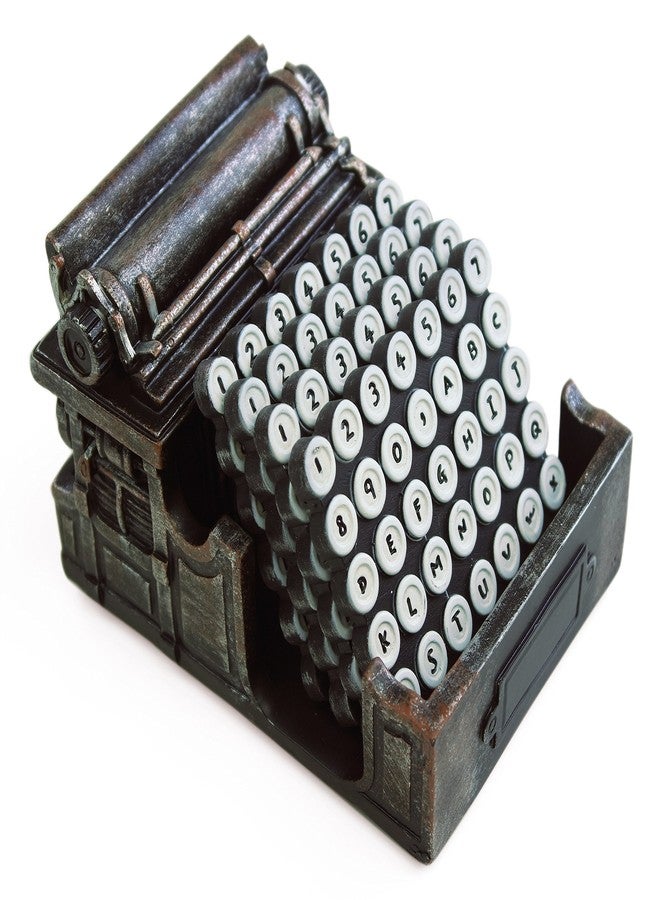 The Lakeside Collection 5-Pc. Retro Typewriter Coaster Set - Vintage Style with 4 Coasters & Sturdy Typewriter Holder, Protects Surfaces from Rings, Distressed Metallic Finish - Image 1
