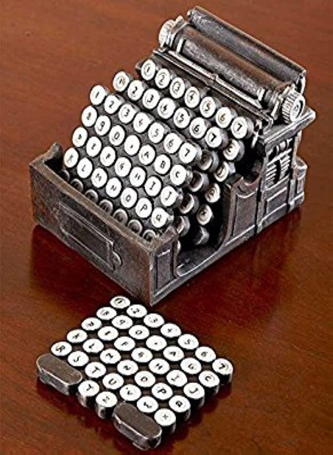 The Lakeside Collection 5-Pc. Retro Typewriter Coaster Set - Vintage Style with 4 Coasters & Sturdy Typewriter Holder, Protects Surfaces from Rings, Distressed Metallic Finish - Image 2
