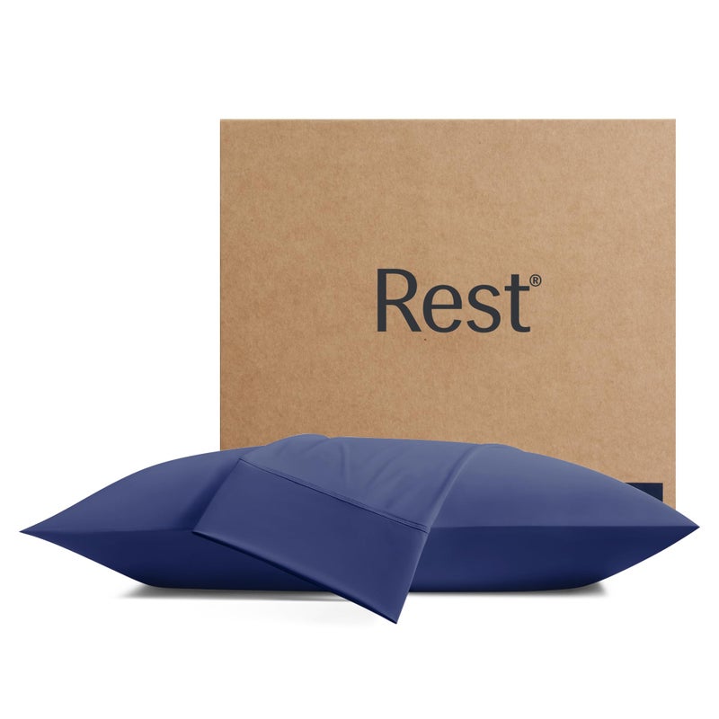 RESTÂ® EvercoolÂ®+ Cooling Pillowcases Standard - 2 Pillowcases for Sensitive Skin, Silver Infused Fabric for Hygienic Sleep, Silky Smooth for Curly Hair, High Elastic for Snug Fit (19x29 inches) - Image 1