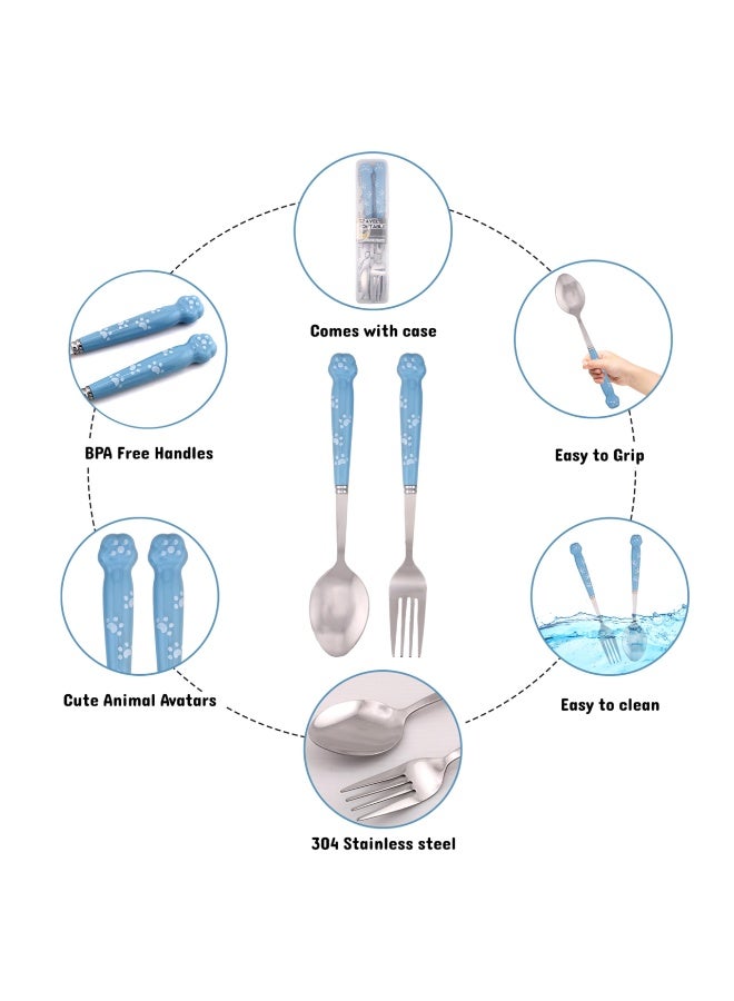 برين جيجلز قهقهات الدماغ مجموعة أدوات مائدة للأطفال مع علبة أدوات مائدة من الفولاذ المقاوم للصدأ مع حواف مستديرة مجموعة أدوات السفر المحمولة للأطفال باللون الأزرق - Image 3