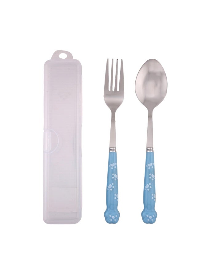 برين جيجلز قهقهات الدماغ مجموعة أدوات مائدة للأطفال مع علبة أدوات مائدة من الفولاذ المقاوم للصدأ مع حواف مستديرة مجموعة أدوات السفر المحمولة للأطفال باللون الأزرق - Image 1