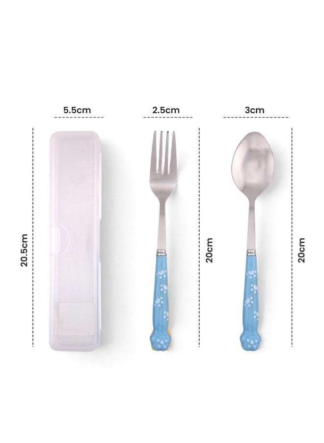 برين جيجلز قهقهات الدماغ مجموعة أدوات مائدة للأطفال مع علبة أدوات مائدة من الفولاذ المقاوم للصدأ مع حواف مستديرة مجموعة أدوات السفر المحمولة للأطفال باللون الأزرق - Image 4