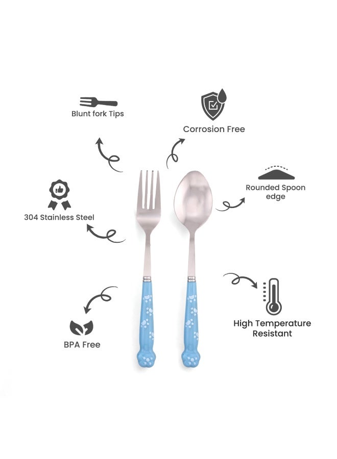 برين جيجلز قهقهات الدماغ مجموعة أدوات مائدة للأطفال مع علبة أدوات مائدة من الفولاذ المقاوم للصدأ مع حواف مستديرة مجموعة أدوات السفر المحمولة للأطفال باللون الأزرق - Image 2