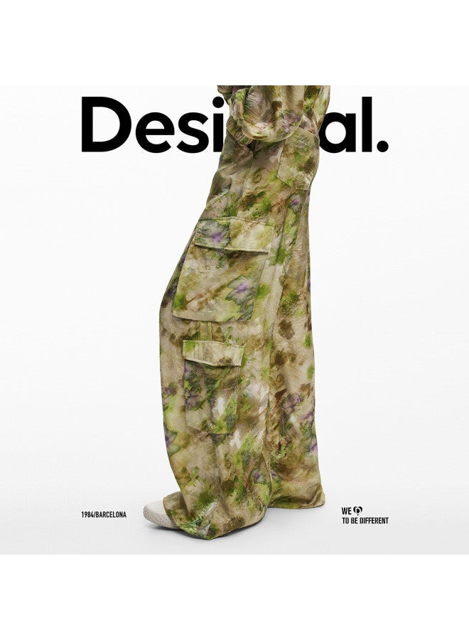 DESIGUAL بنطلون شحن قطني مطبوع بتصميم تجريدي مع قلادة فراشة - Image 2