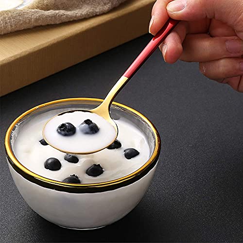 KPNG Teaspoons Set of 4, Dessert Spoons 8",Golden Stainless Steel Spoon for Coffee, Chocolate, Cake, Ice Cream, Espresso, Afternoon Hot Tea Party, Silverware Flatware Teaspoon Sets (Pack of-4, Blue) - Image 4
