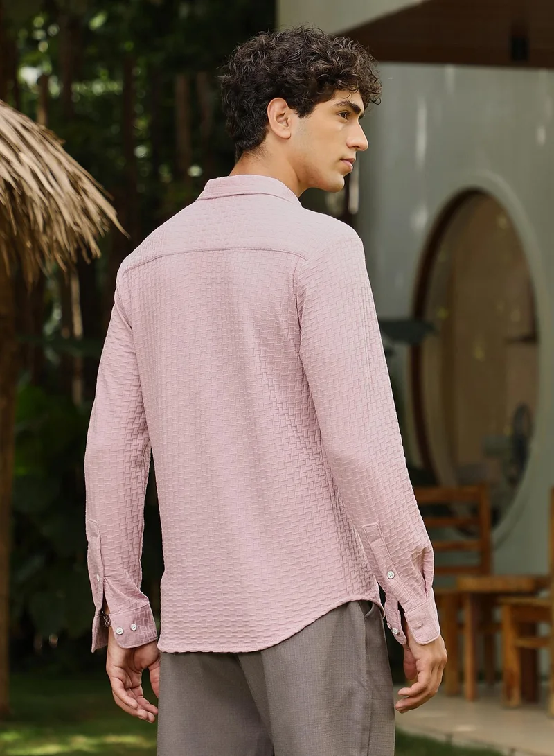 CAHOOT  Men's Rose Pink Basket-Knit Jacquard Shirt for Men | Best Price UAE