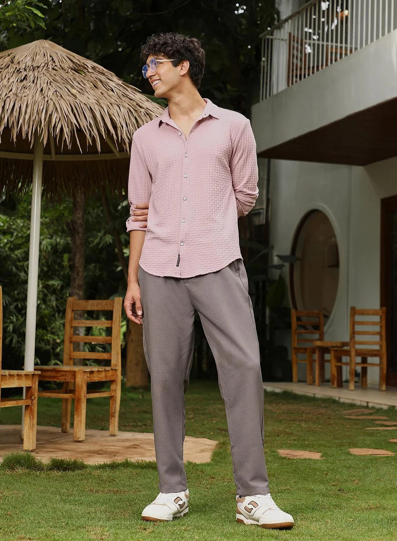 CAHOOT  Men's Rose Pink Basket-Knit Jacquard Shirt for Men | Best Price UAE