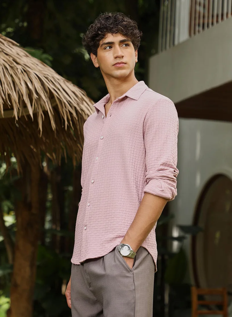 CAHOOT  Men's Rose Pink Basket-Knit Jacquard Shirt for Men | Best Price UAE