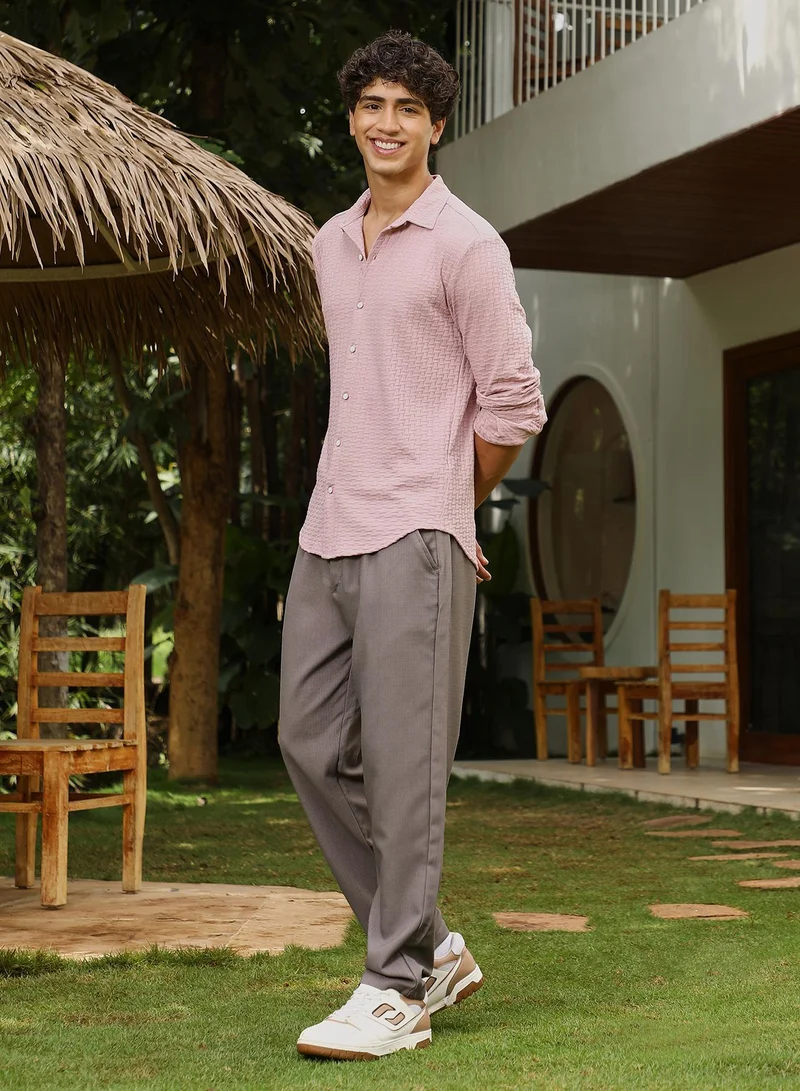 CAHOOT  Men's Rose Pink Basket-Knit Jacquard Shirt for Men | Best Price UAE