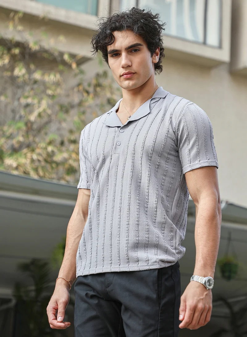 CAHOOT  Men's Coin Grey Wicker-Tactitle Polo T-Shirt for Men | Best Price UAE