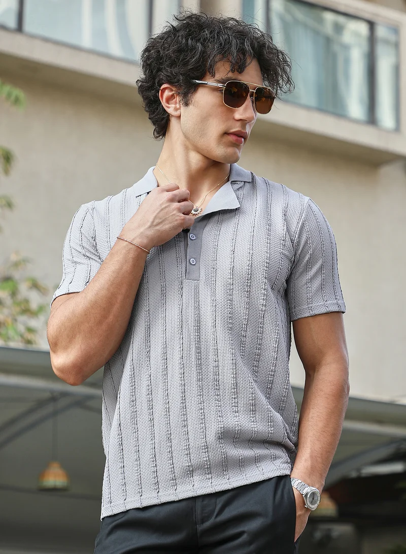 كامبوس سوترا تيشيرت بولو رجالي رمادي منسوج بلمسة