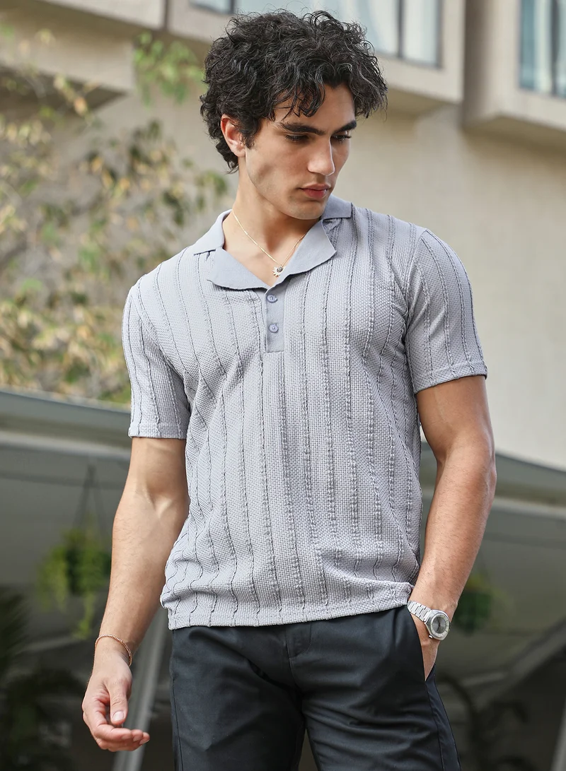 كامبوس سوترا تيشيرت بولو رجالي رمادي منسوج بلمسة