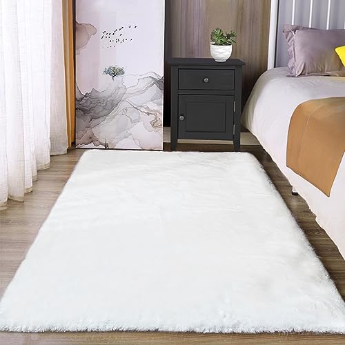 Latepis Washable Rugs 3x5 White Fluffy Shag Rug Shaggy Rug for Living Room Super Soft Area Rugs for Bedroom Nursery - Image 1