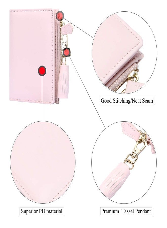 GEEAD Small Wallets for Women Bifold Slim Coin Purse Zipper ID Card Holder PU Leather Pink - Image 4