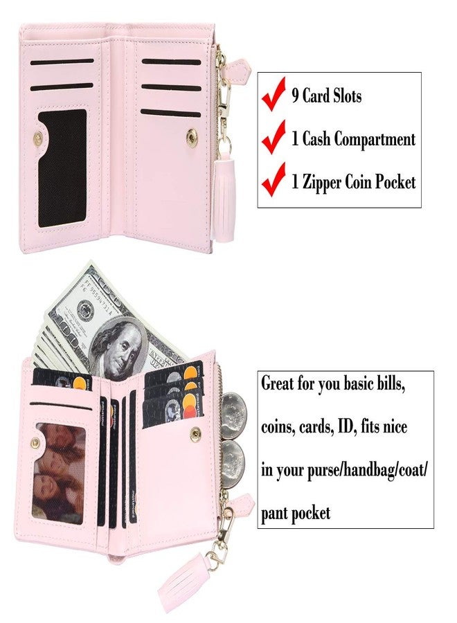 GEEAD Small Wallets for Women Bifold Slim Coin Purse Zipper ID Card Holder PU Leather Pink - Image 2