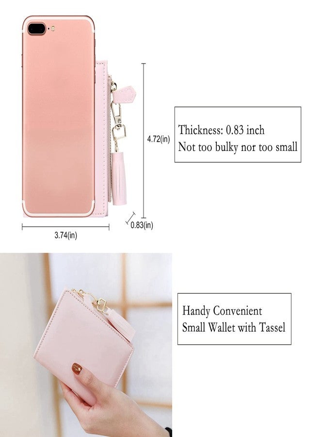 GEEAD Small Wallets for Women Bifold Slim Coin Purse Zipper ID Card Holder PU Leather Pink - Image 3