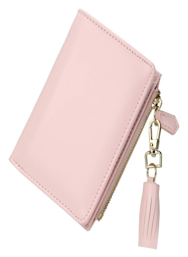 GEEAD Small Wallets for Women Bifold Slim Coin Purse Zipper ID Card Holder PU Leather Pink - Image 1