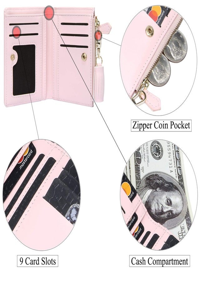 GEEAD Small Wallets for Women Bifold Slim Coin Purse Zipper ID Card Holder PU Leather Pink - Image 5