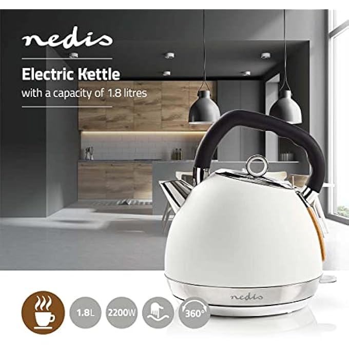 NEDIS Kawk520Ewt Electric Kettle  18 L  SoftTouch  White  Rotatable 360 Degrees  Concealed Heating Element  Strix Controller  BoilDry Protection - Image 3