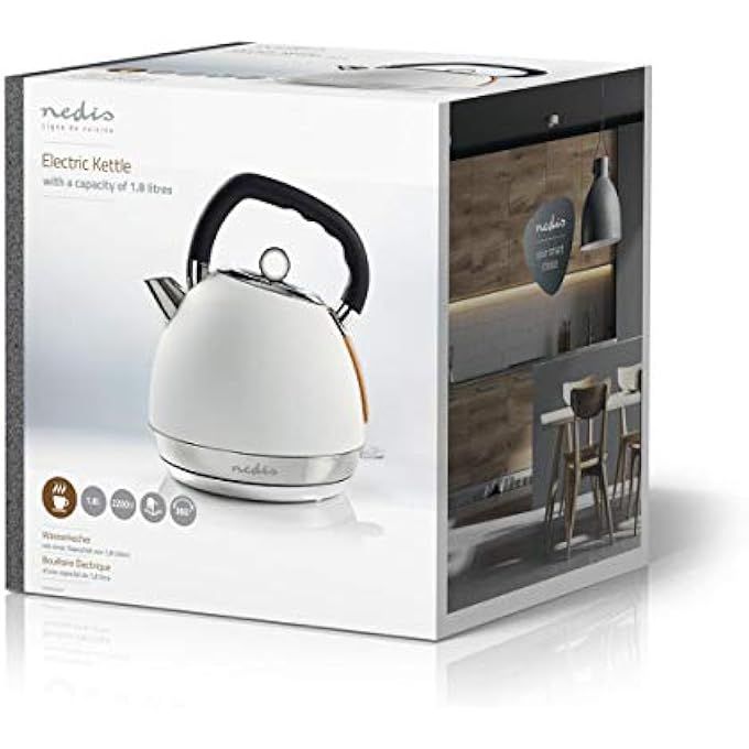 NEDIS Kawk520Ewt Electric Kettle  18 L  SoftTouch  White  Rotatable 360 Degrees  Concealed Heating Element  Strix Controller  BoilDry Protection - Image 4