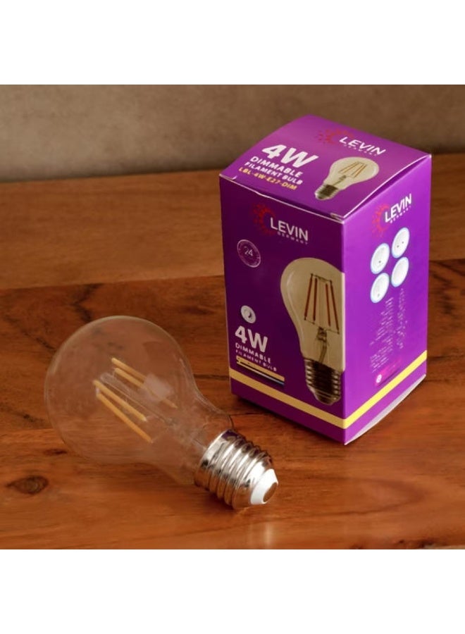 Levin Germany Dimmable Led Filament Bulb 4W E27 2700K Warm White 400 Lumens Vintage Design 100 LM/W Efficiency 20000H Lifetime - Image 3