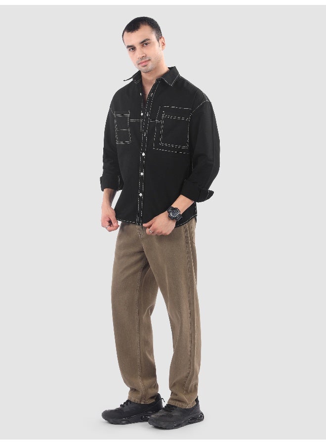 Beyoung Black Dual Pocket Contrast Stitch Shirt - Image 5
