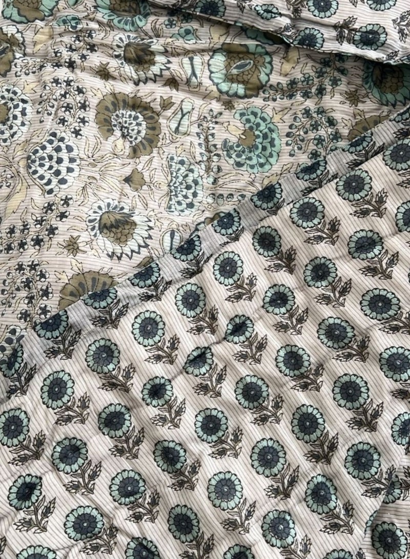 ecotattva لحاف قطني داكن بنقشة زهور - لحاف قطني مزدوج بحجم كينج | لحاف ناعم وجيد التهوية مناسب لجميع الفصول - Image 1