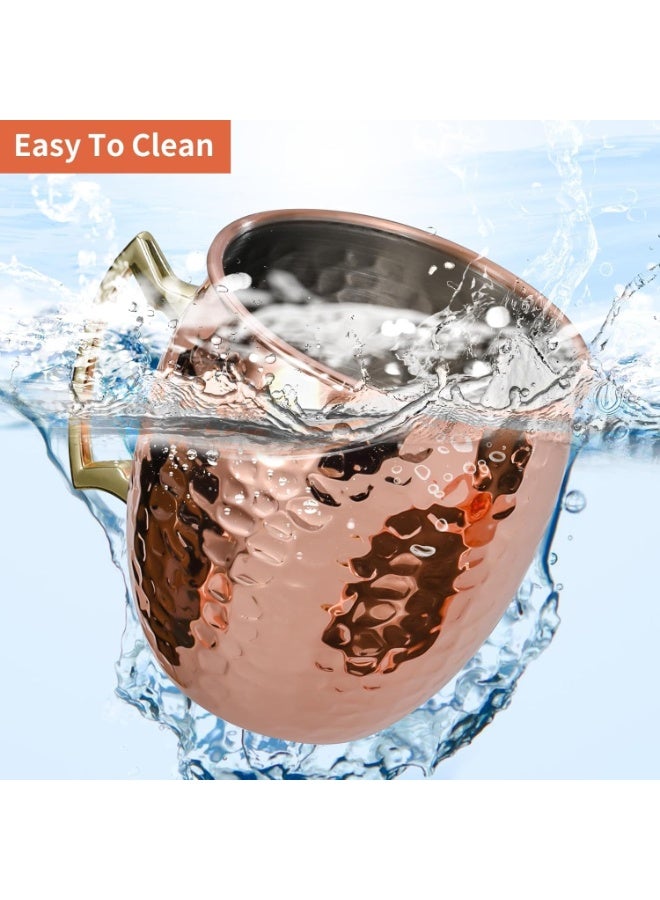 Soofam 4Pcs Premium Copper Mugs, Hammered Design with 304 Stainless Steel Lining & Brass Handles, Chilled Drink Cups for Juice, Mocktails & Beverages (Restaurant-Grade Barware)​ - Image 2