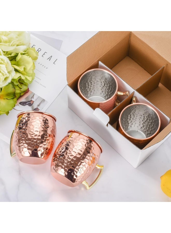 Soofam 4Pcs Premium Copper Mugs, Hammered Design with 304 Stainless Steel Lining & Brass Handles, Chilled Drink Cups for Juice, Mocktails & Beverages (Restaurant-Grade Barware)​ - Image 5