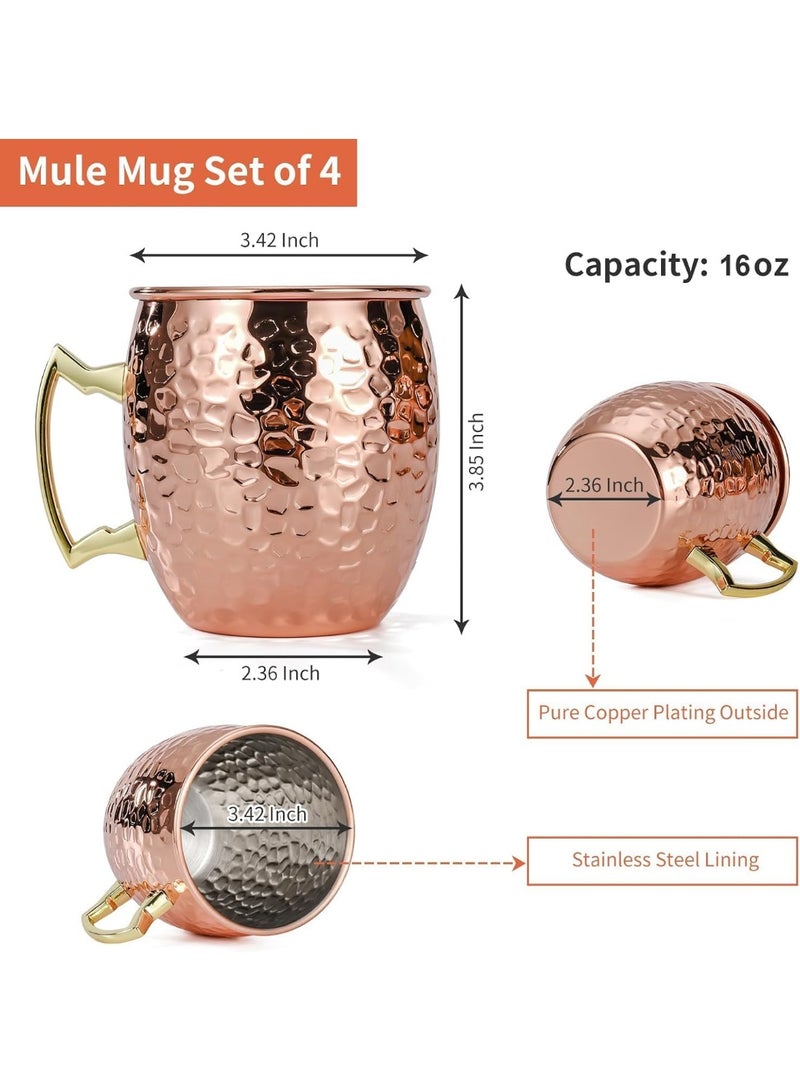 Soofam 4Pcs Premium Copper Mugs, Hammered Design with 304 Stainless Steel Lining & Brass Handles, Chilled Drink Cups for Juice, Mocktails & Beverages (Restaurant-Grade Barware)​ - Image 3