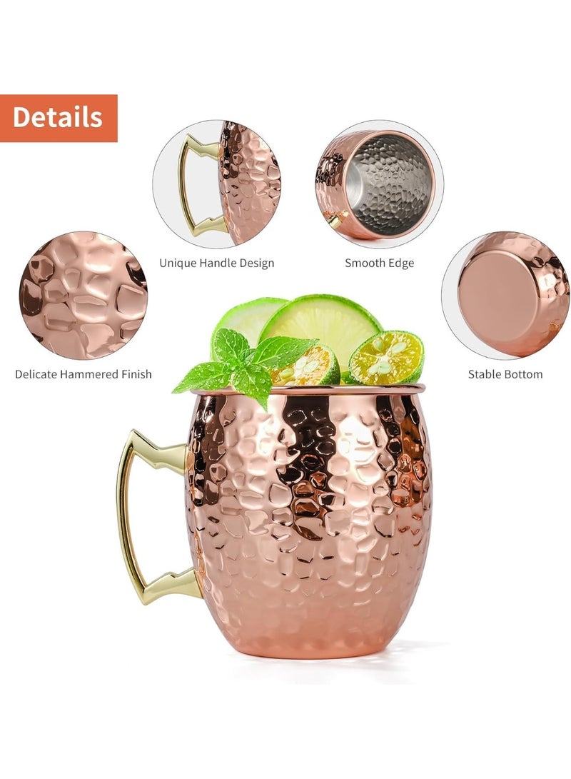 Soofam 4Pcs Premium Copper Mugs, Hammered Design with 304 Stainless Steel Lining & Brass Handles, Chilled Drink Cups for Juice, Mocktails & Beverages (Restaurant-Grade Barware)​ - Image 1