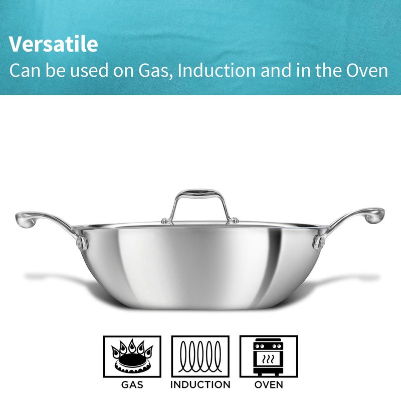 Hawkins Pro 3.5 Litre Deep-Fry Pan, Triply Stainless Steel Kadhai with Stainless Steel Handles and Stainless Steel Lid, Silver (PSK35S) - Image 5