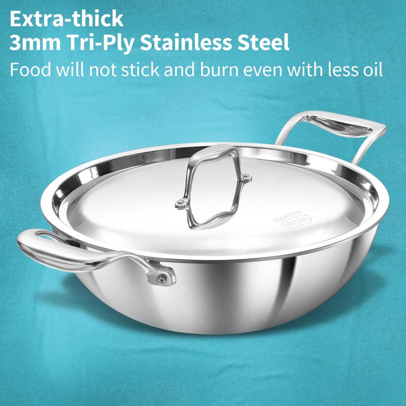Hawkins Pro 3.5 Litre Deep-Fry Pan, Triply Stainless Steel Kadhai with Stainless Steel Handles and Stainless Steel Lid, Silver (PSK35S) - Image 3