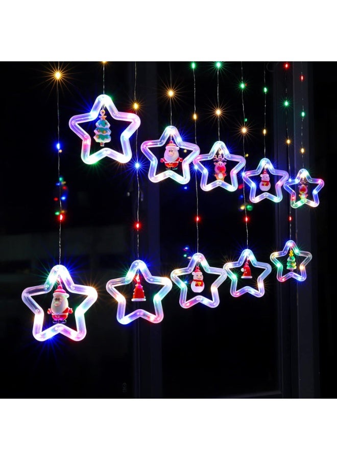 Home Care أضواء ستائر عيد الميلاد الداخلية - أضواء نافذة معلقة مع 20 حلقة نجمية وزينة عيد الميلاد | أضواء خيط LED مع جهاز تحكم عن بعد لزينة نافذة عيد الميلاد والعطلات 3 م - Image 2
