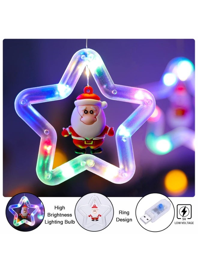 Home Care أضواء ستائر عيد الميلاد الداخلية - أضواء نافذة معلقة مع 20 حلقة نجمية وزينة عيد الميلاد | أضواء خيط LED مع جهاز تحكم عن بعد لزينة نافذة عيد الميلاد والعطلات 3 م - Image 4