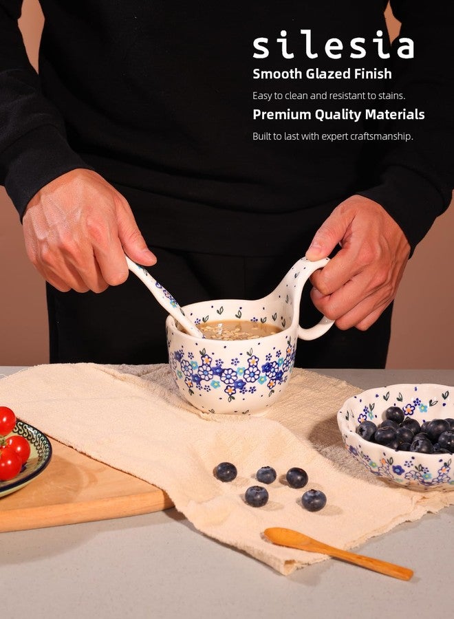 silesia Handmade Loop Handle Soup Bowl, Plate and Spoon Set Ceramic Hand Painted Cereal Bowl Great for Soup, Ice cream, Snack, Stew in Gift Box, Dishwasher & Microwave Safe, Glazed Yellow - Image 5