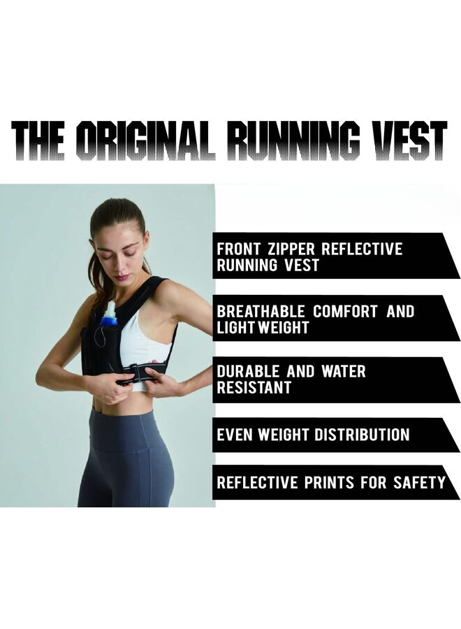 LAMAY Running Vest With Zip Reflective Design, 500ml Hydration Bottle, Adjustable Waistband & Breathable Material, Chest Pack Gear Holder (Black) - Image 2