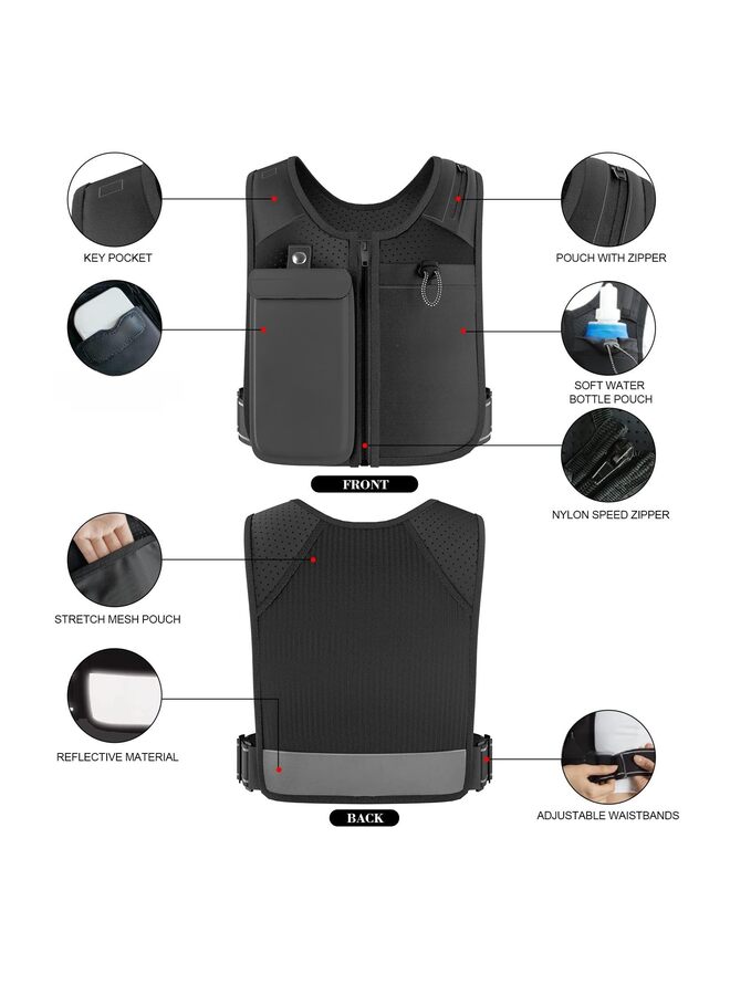 LAMAY Running Vest With Zip Reflective Design, 500ml Hydration Bottle, Adjustable Waistband & Breathable Material, Chest Pack Gear Holder (Black) - Image 5