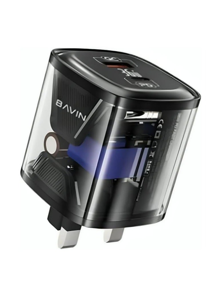 Bavin PC872E Clear Dual Port QC and PD Fast Charging Home Charger 36W Black - Image 1