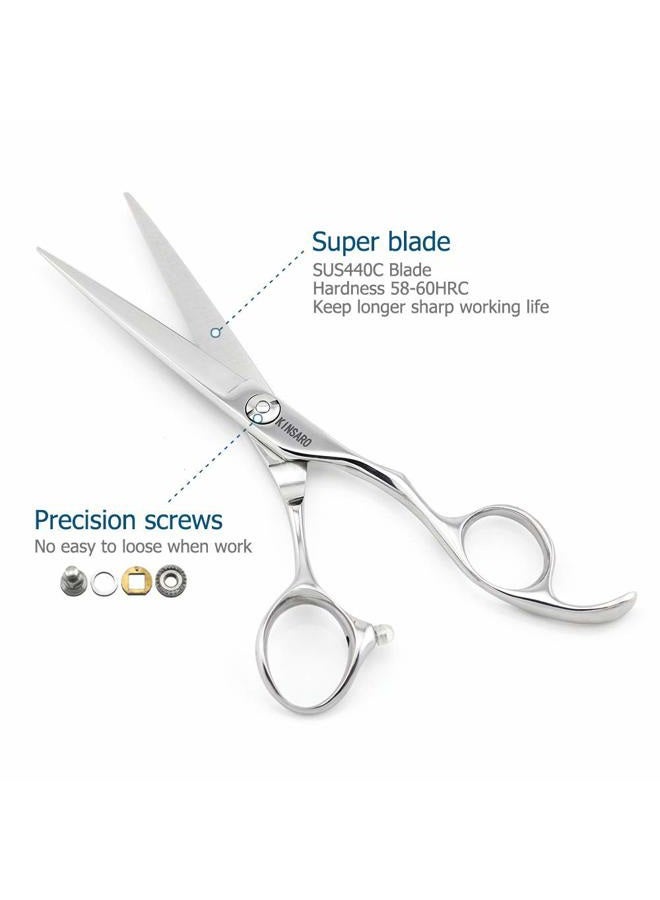 Kinsaro 6inch Hair Scissors Cutting Shears Japan 440C Silvery Barber Hair Scissors Convex Edge - Image 3