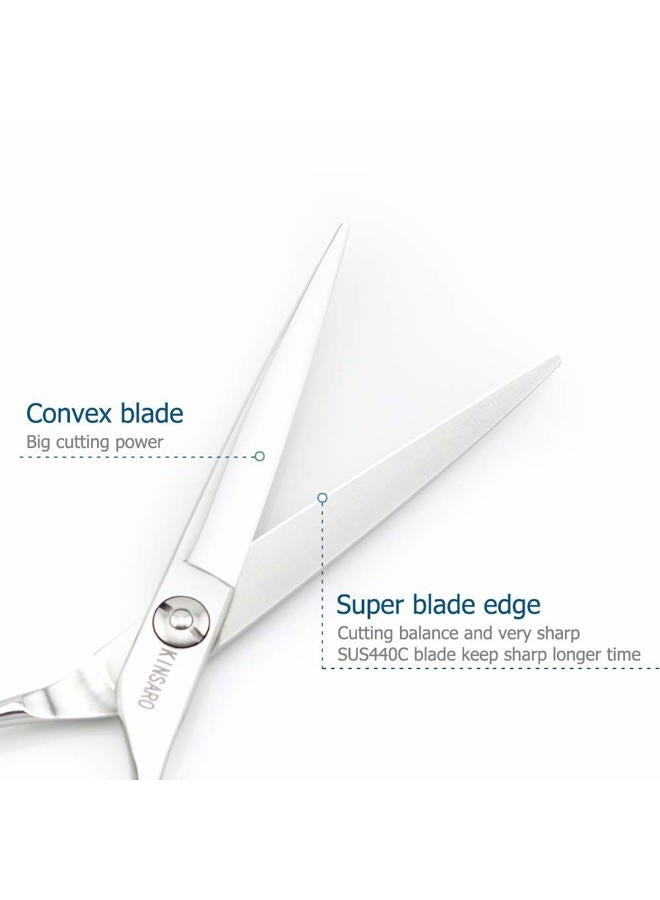 Kinsaro 6inch Hair Scissors Cutting Shears Japan 440C Silvery Barber Hair Scissors Convex Edge - Image 4