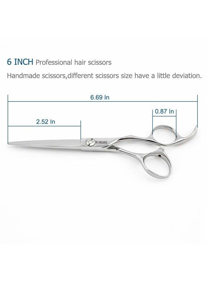 Kinsaro 6inch Hair Scissors Cutting Shears Japan 440C Silvery Barber Hair Scissors Convex Edge - Image 2