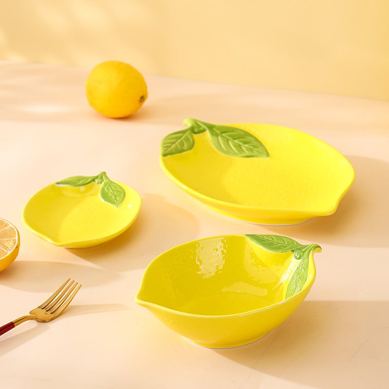 Cartoon cute lemon tableware household creative ceramic high-looking fruit plate salad dessert bowl plate combination(Lemon dish) - Image 5