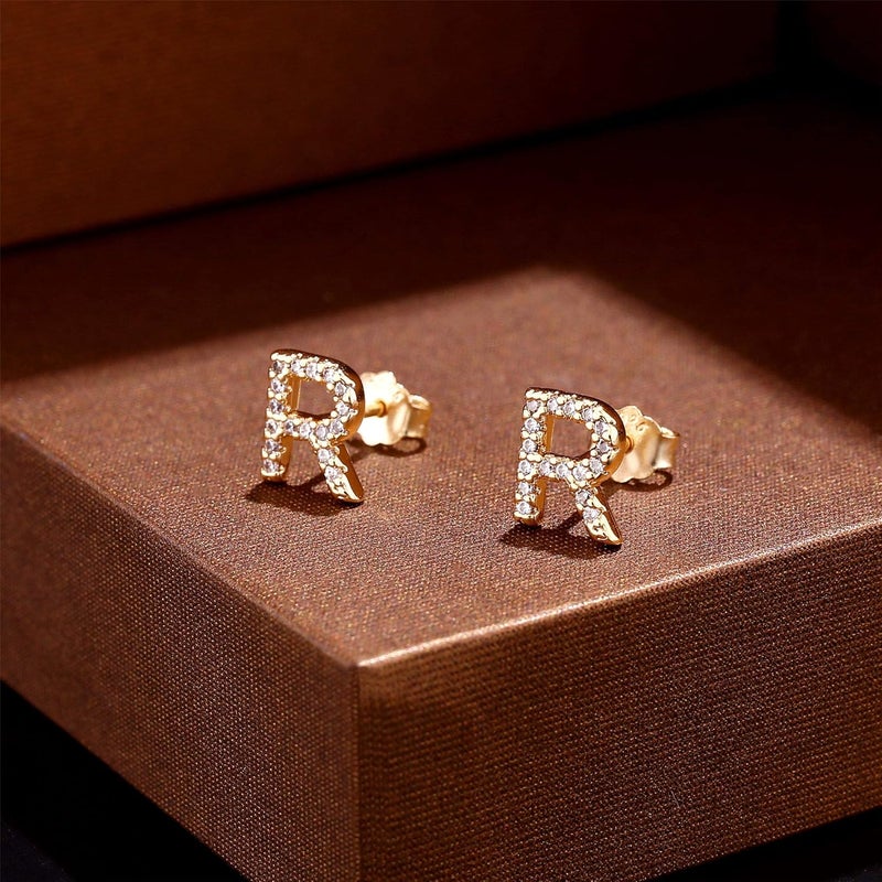 MONOOC Store Initial Stud Earrings for Girls - S925 Sterling Silver Post Cubic Zirconia Stud Earrings Initial Earrings for Girls Women Hypoallergenic Earrings Birthday Gifts for Girls Kids Jewelry - Image 4