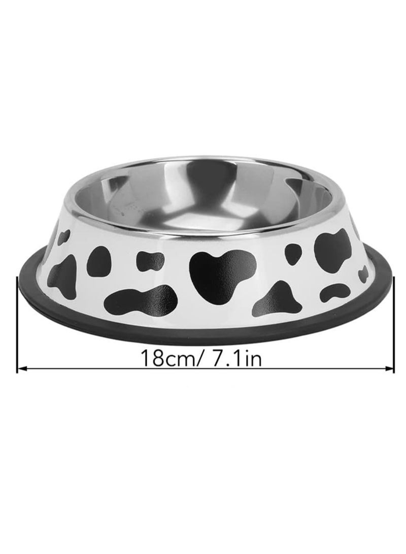 Rubik Pet Bowl Stainless Steel Cow Pattern Round Pet Feeder Bowl with Rubber Ring Bottom for Small Cat Dog (18cm/ 7.1 inch) White/Silver  - Image 2