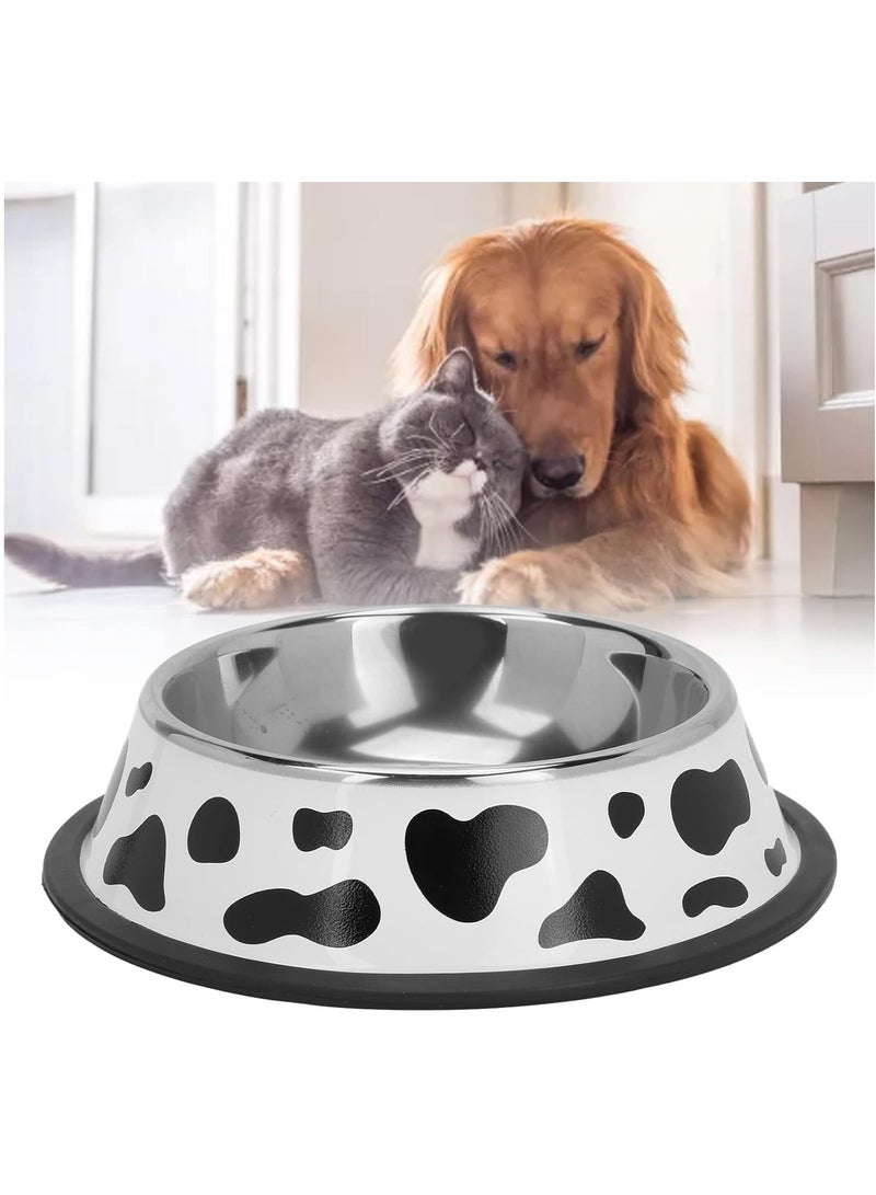 Rubik Pet Bowl Stainless Steel Cow Pattern Round Pet Feeder Bowl with Rubber Ring Bottom for Small Cat Dog (18cm/ 7.1 inch) White/Silver  - Image 3